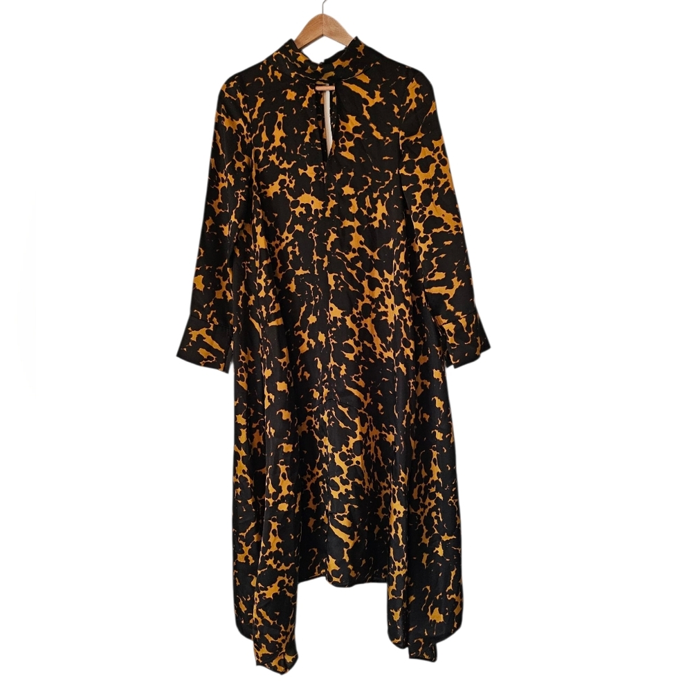 COS Asymmetric Tortoiseshell Print A-Line Modern Avant Garde Midi Dress, Size 2